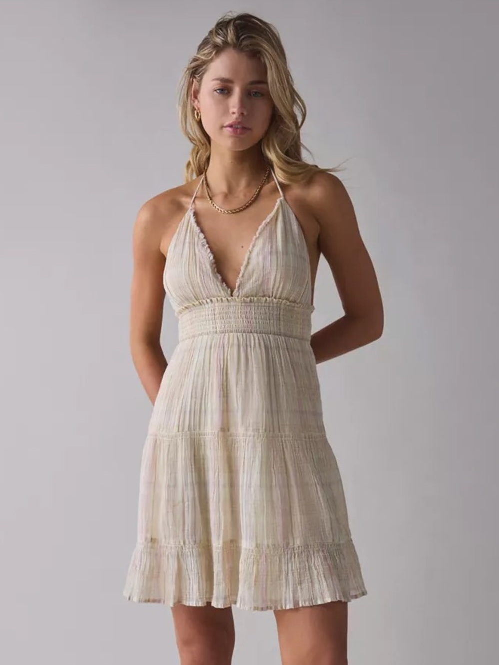 Urban Outfitters | Kimchi Blue Phoebe Cotton Open-Back Halter Knee Length Dress